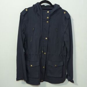 Eden Society Black Hooded Jacket Military Style Stretch Women's Size Large